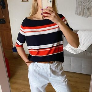 HEINE Striped Navy Orange White Knit Women's Top 🍊